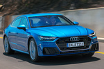 Audi A7 55 TFSI 250 kW (340 CV) quattro S tronic Paquete S-Line Turismo Azul Ara Exterior Frontal-Lateral 5 puertas
