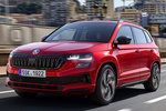 Skoda Karoq 2.0 TSI 140 kW (190 CV) DSG 4x4 Sportline Todo terreno Rojo Velvet Metalizado Exterior Frontal-Lateral 5 puertas