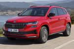 Skoda Karoq 2.0 TSI 140 kW (190 CV) DSG 4x4 Sportline Todo terreno Rojo Velvet Metalizado Exterior Frontal-Lateral 5 puertas