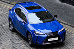 Lexus UX 300e Luxury e Todo terreno Azul Zafiro Exterior Cenital-Lateral-Frontal 5 puertas